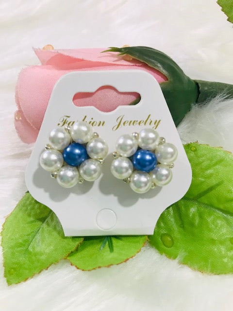 White and Blue Pearl Earrings