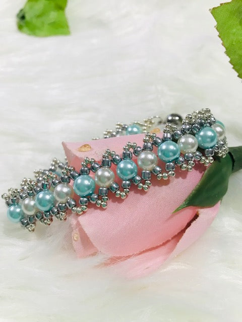 Light Blue and White Pearls Bracelet